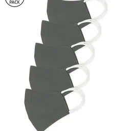 MYTRIDENT Unisex Pack Of 5 Grey Solid 2-Ply Reusable Medium Size Pure Cotton Cloth Masks-image-84