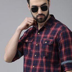 BEAT LONDON by PEPE JEANS Men Red Slim Fit Tartan Checks Opaque Pure Cotton Casual Shirt-image-84