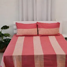 Ariana Peach & Orange 3 Pieces Striped 240 TC Pure Cotton Double Queen Bed Covers-image-28