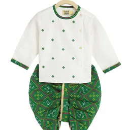 Tiber Taber Boys Green Ethnic Motifs Embroidered Thread Work Pure Cotton Kurta with Dhoti Pants-23