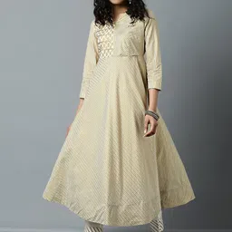 Indian Dobby Women Cream-Coloured Ethnic Motifs Printed Empire Pure Cotton Kurta with Trousers-image-67