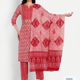 Krati Creations Floral Printed Gotta Patti Pure Cotton Kurta with Trousers & Dupatta-image-7