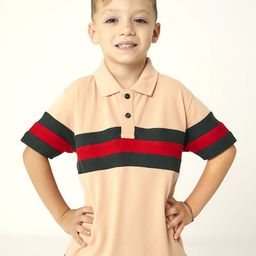 Cherry Crumble Boys Peach-Coloured Striped Pure Cotton Polo Pure Cotton T-shirt-image-98