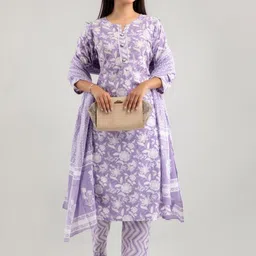 Jasoriya Floral Printed Regular Pure Cotton Straight Kurta With Pyjamas & Dupatta-1