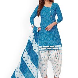 MIRAAN Round Neck Ethnic Motifs Printed Pure Cotton Straight Kurta with Patiala & Dupatta-picture-34
