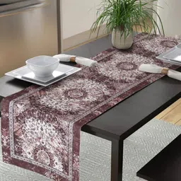 HOSTA HOMES Maroon & White Ethnic Motifs Printed Velvet Table Runner-19