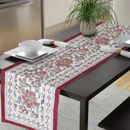 HOSTA HOMES White & Brown Floral Printed Velvet Table Runner-10