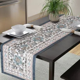 HOSTA HOMES White & Grey Floral Printed Velvet Table Runner-18