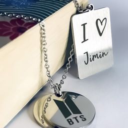 UNIVERSITY TRENDZ Men Stainless-Steel Silver-Plated BTS Jimin Bangtan Dual Team Logo & Love Symbol Pendant-image-95