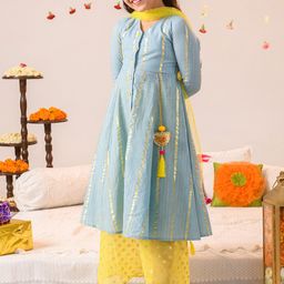 pspeaches Girls Printed Regular Pure Cotton Kurta with Palazzos & Dupatta-picture-11