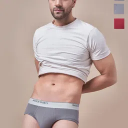 Masch Sports Pack Of 3 Low-Rise Anti-Microbial Basic Briefs BRF-3-SOL-EI-BLU-ET-GRY-RED-image-44