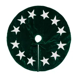 Home Heart Green & White Star Applique Velvet Round Christmas Tree Skirt-7
