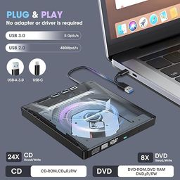 black crown External CD/DVD Drive for Laptop - 5 in 1 Plug and Play USB CD Drive with SD/TF Card Slot USB 3.0 Type A/Type C DVD Player Portable External DVD Burner for Laptop, Desktop (Black) image 4