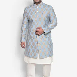 KISAH PLUS Men Blue Printed Sherwani Set-picture-41