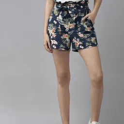 KASSUALLY Women Navy Blue Floral Printed Shorts-image-40