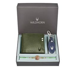WildHorn Green Leather Wallet and Blue Keychain with Rakhi Combo Gift Set-image-93
