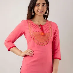 FASHION DEPTH Women Pink Keyhole Neck Lace Top-picture-44