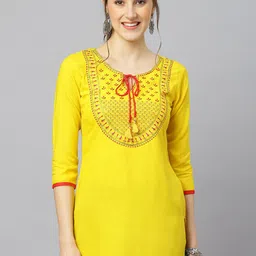 FASHION DEPTH Yellow Tie-Up Neck Embroidered Top-image-82