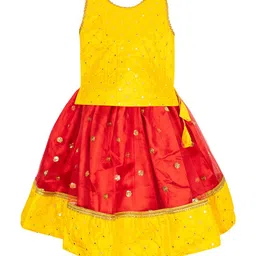AMIRTHA FASHION Girls Gold-Toned & Red Embellished Sequinned Ready to Wear Lehenga &-picture-19