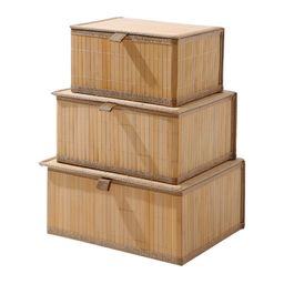 HomeStorie Brown 3 Pieces Bamboo Multi-Utility Organisers With Lid-21