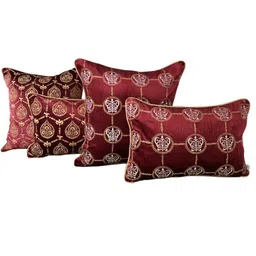 TARA- Sparkling Homes Maroon & Gold-Toned Embroidered Velvet Rectangle Cushion Cover-image-39