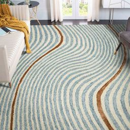 saraswatii global Brown & Blue Geometric-Printed Hand Tufted Rectangular Carpet-41