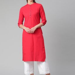 KALINI Mandarin Collar Roll-Up Sleeves Cotton Kurta-10