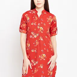 Ruhaans Floral Printed Mandarin Collar Roll-Up Sleeves Straight Kurti-picture-18