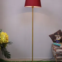 Homesake Red & Gold-Toned Frustum Shaped Contemporary Floor Lamp & Shade With Bulb-4