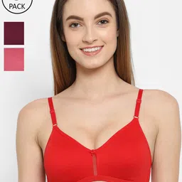 Floret Pack of 3 Red & Burgundy T-shirt Bra-90
