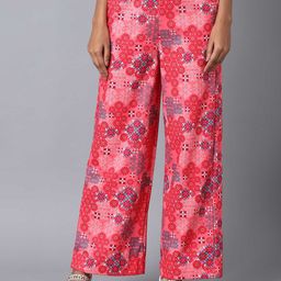 elleven Women Red Floral Knitted Palazzos-image-78