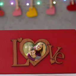 eCraftIndia Red & Brown Valentine Wooden Photo Frame With Stand-4