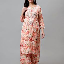 Seva Chikan  Ethnic Motifs Chikankari Embroidered Straight Kurta with Palazzos-14