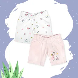 MeeMee Unisex Kids Pack of 2 Pink And White Printed Regular Fit Regular Shorts-12