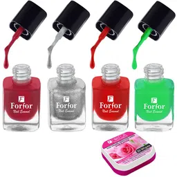 FORFOR Set of 4 Perfect Stay Fast Dry Glossy Nail Enamel - 5ml each & 30 Removal Wipes-43