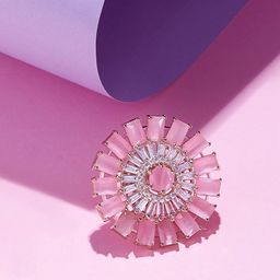 AMI Rose-Gold Plated Cubic Zirconia Studded Finger Ring-image-79
