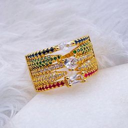 ZIVOM 18K Gold-Plated CZ Studded Finger Ring-image-45