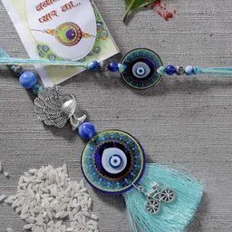NVR Set of 2 Evil Eye & Beaded Bhaiya Bhabi Rakhi With Roli Chawal-15