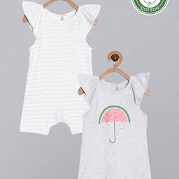 Broon Infant Girls Pack of 2 White and Grey Printed Pure Organic Cotton Rompers-19
