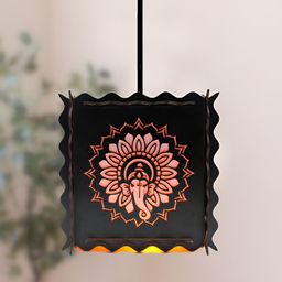 VAH Kya Bat Hai !! Black Textured Traditional Square Wooden Ceiling Lamp-30