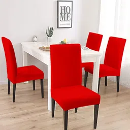 Cortina Set Of 4 Red Solid Chair Covers-23