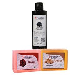 Deyomkar Herbal Charcoal Facewash with Sandalwood Soap And Rose Soap Combo-90