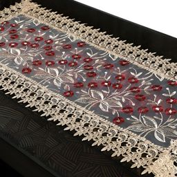 MONKDECOR Maroon Embroidered Table Runner-56