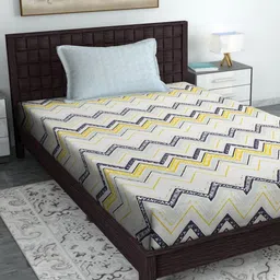 SOKNACK White & Blue Geometric 300 TC Single Bedsheet with 1 Pillow Covers-image-70