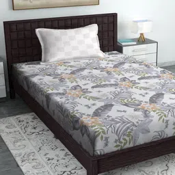 SOKNACK White & Grey Floral 300 TC Single Bedsheet with 1 Pillow Covers-image-23