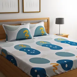 URBAN DREAM White & Blue Graphic 210 TC King Bedsheet with 2 Pillow Covers-image-6