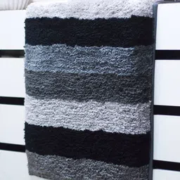 LUXEHOME INTERNATIONAL Grey & Black Striped Microfiber 1960 GSM Bath Rug-picture-21