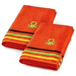 United Colors of Benetton Pack Of 2 Orange Coloured Solid 450 GSM Cotton Hand Towel-5
