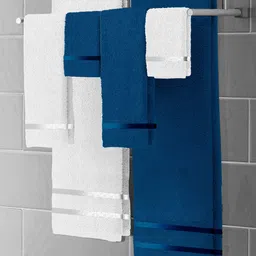 Story@home Navy Blue & White Set of 6 Solid 450 GSM Towels-image-3