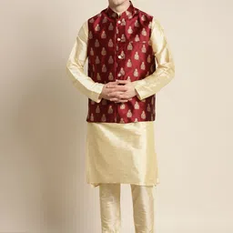 SOJANYA Men Gold-Toned Ethnic Motifs Kurta with Churidar-picture-28